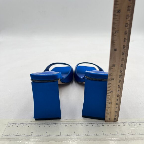 Wansseny Blue Chic Chunky High Heel Slip on Mules Open Square Toe Sandals - Picture 5 of 8